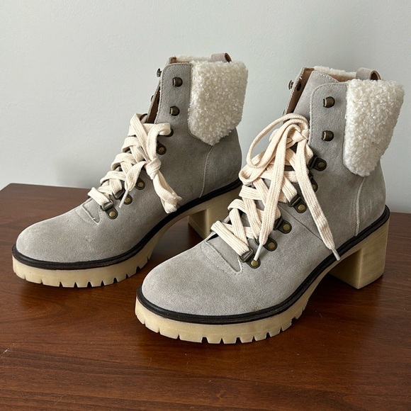 Brand New MiiM boots, Size 7.5, Grey, 2 inch Chunk Heel, Lace Up - Picture 1 of 6